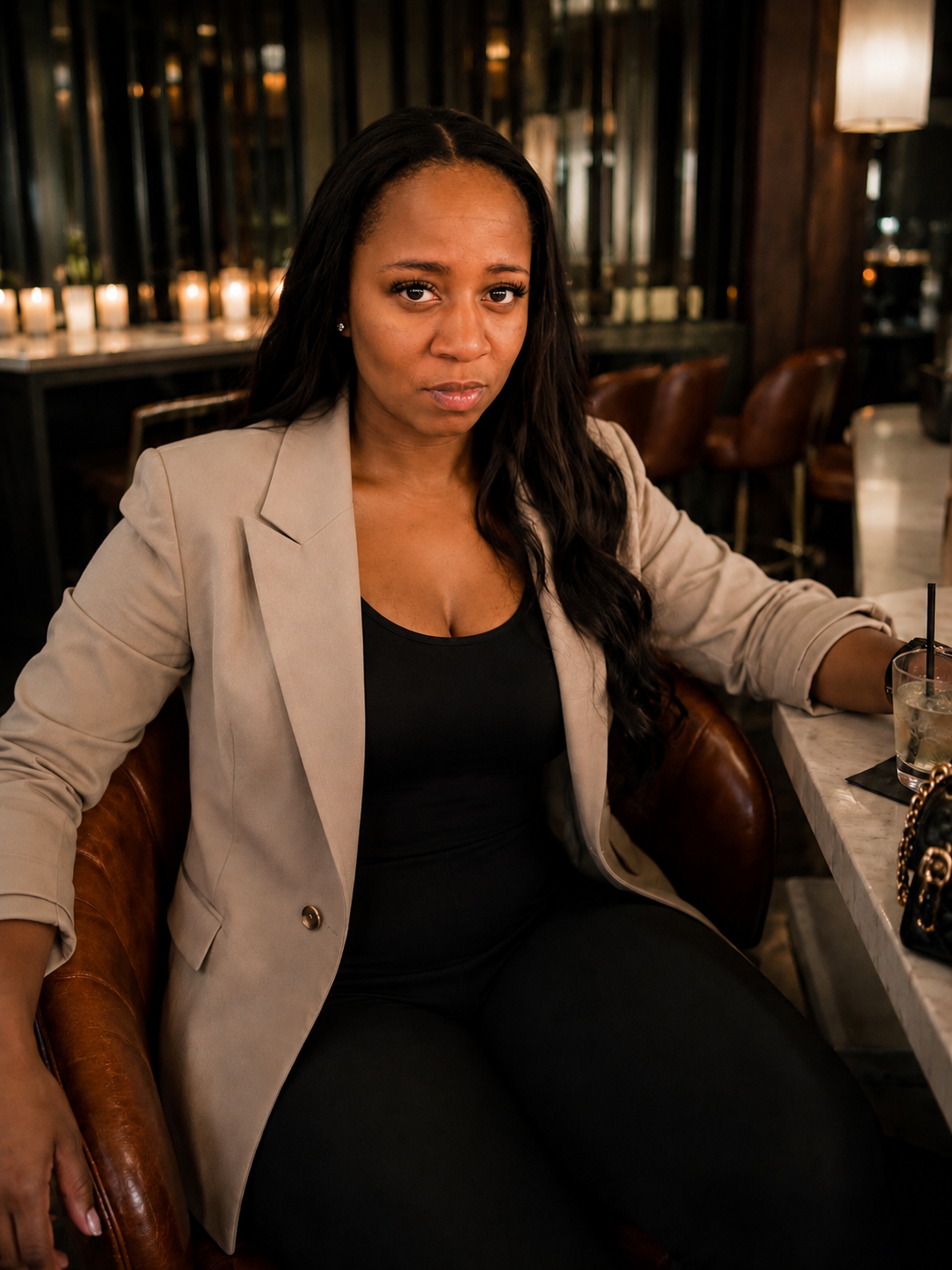 Danielle Castillo, founder of KORE, wearing a beige blazer